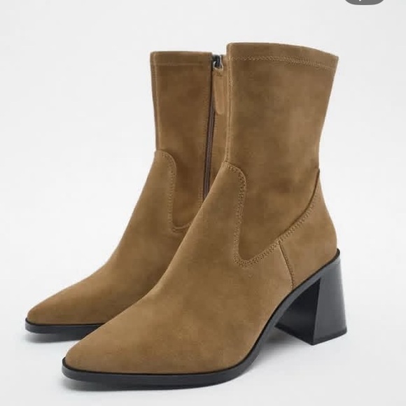 Zara Genuine Suede Leather Booties in Camel Sz 37. - Picture 1 of 13